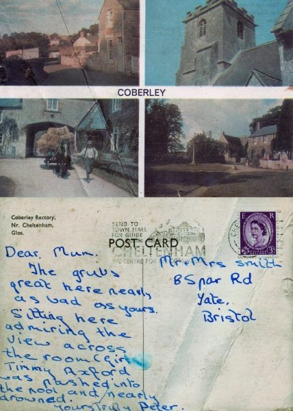 Coberley postcard sent home from Cowley Manor